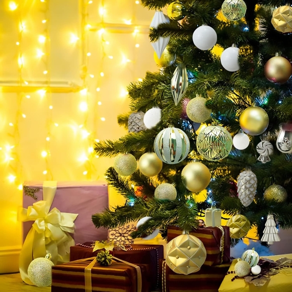 88pc Christmas Ornaments Shatterproof Gold & White Tree Decoration Balls Baubles - Picture 4 of 7